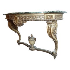 Antique 19th Century Wooden Napoleon III Console Table with Green Marble Top