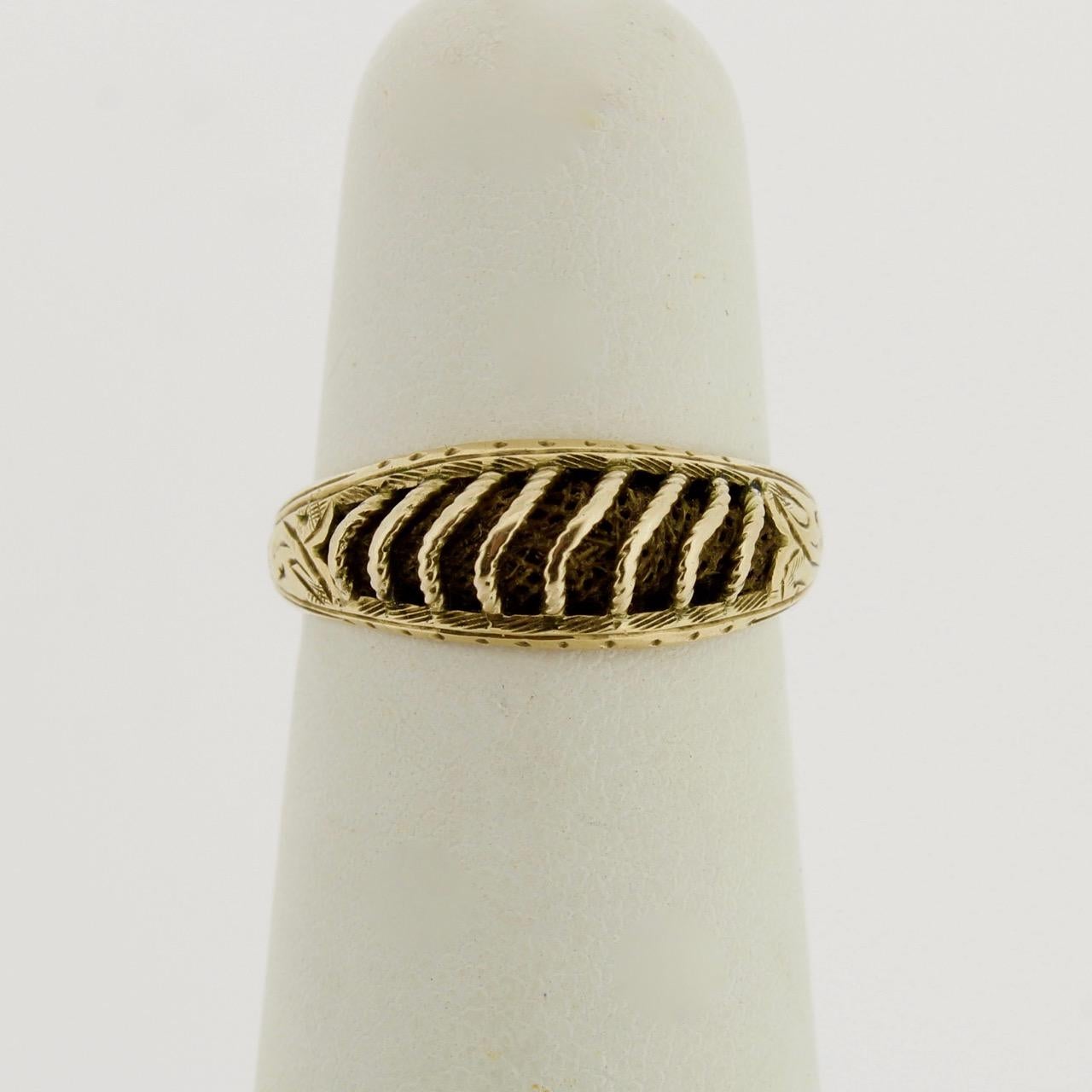 Victorian Antique 19th Century Woven Hair Art and Gold Mourning Ring