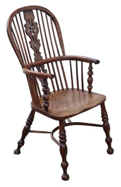 Antique 19th Century Yew & Elm Windsor Armchair or Carver Elbow Chair