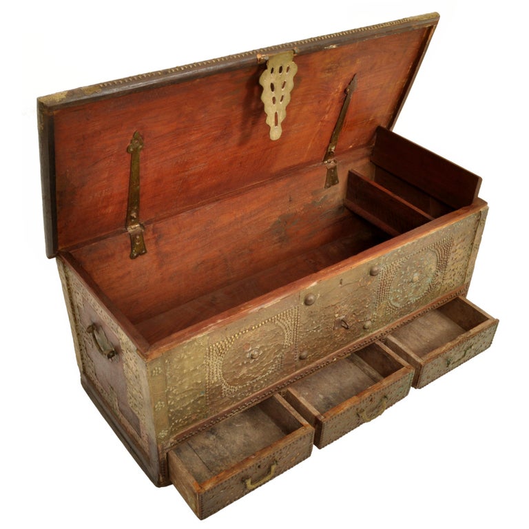 Antique 19th Century Zanzibar Shirazi Brass Stud and Copper Clad Dowry