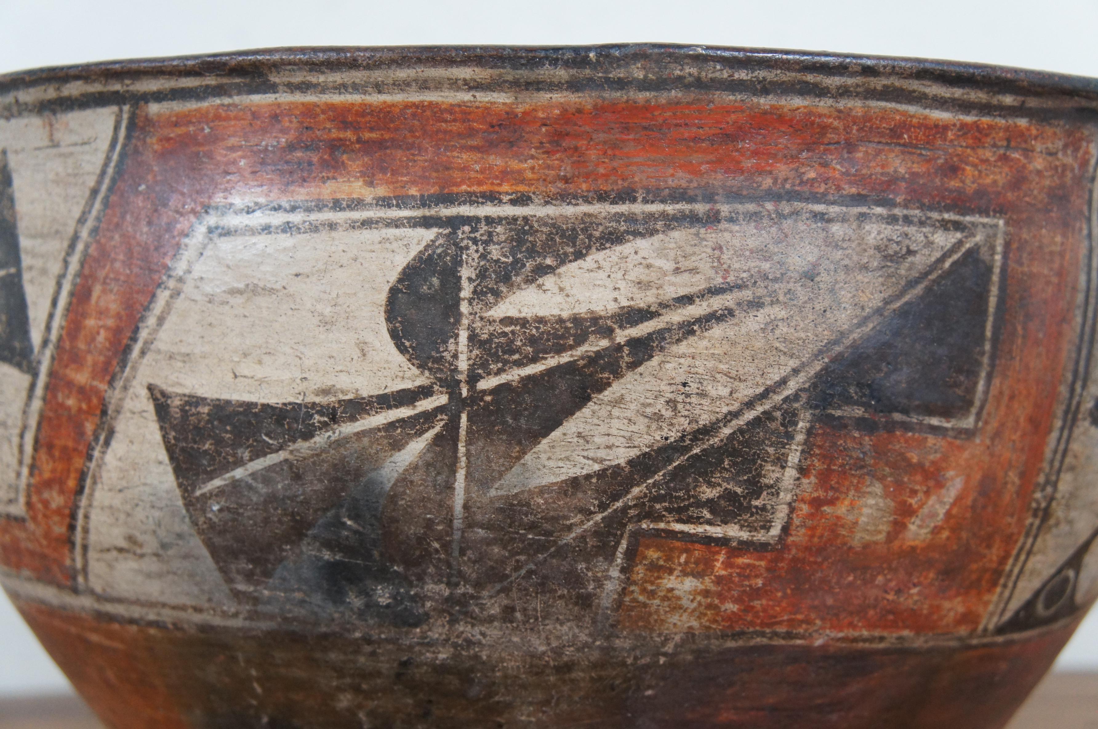 Antique 19th Century Zia Pueblo Southwestern Polychrome Pottery Dough Bowl 16