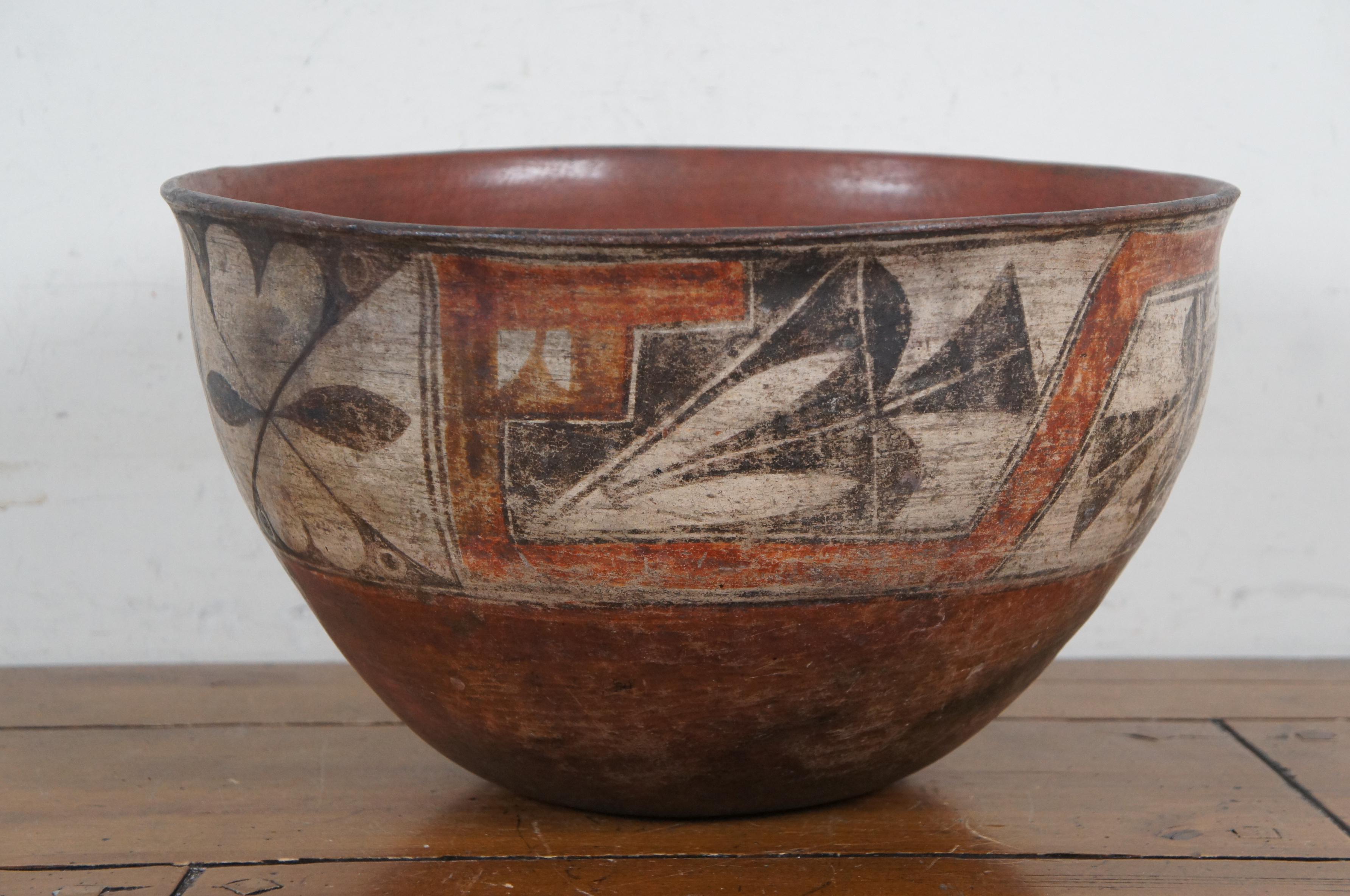 Antique 19th Century Zia Pueblo Southwestern Polychrome Pottery Dough Bowl 16