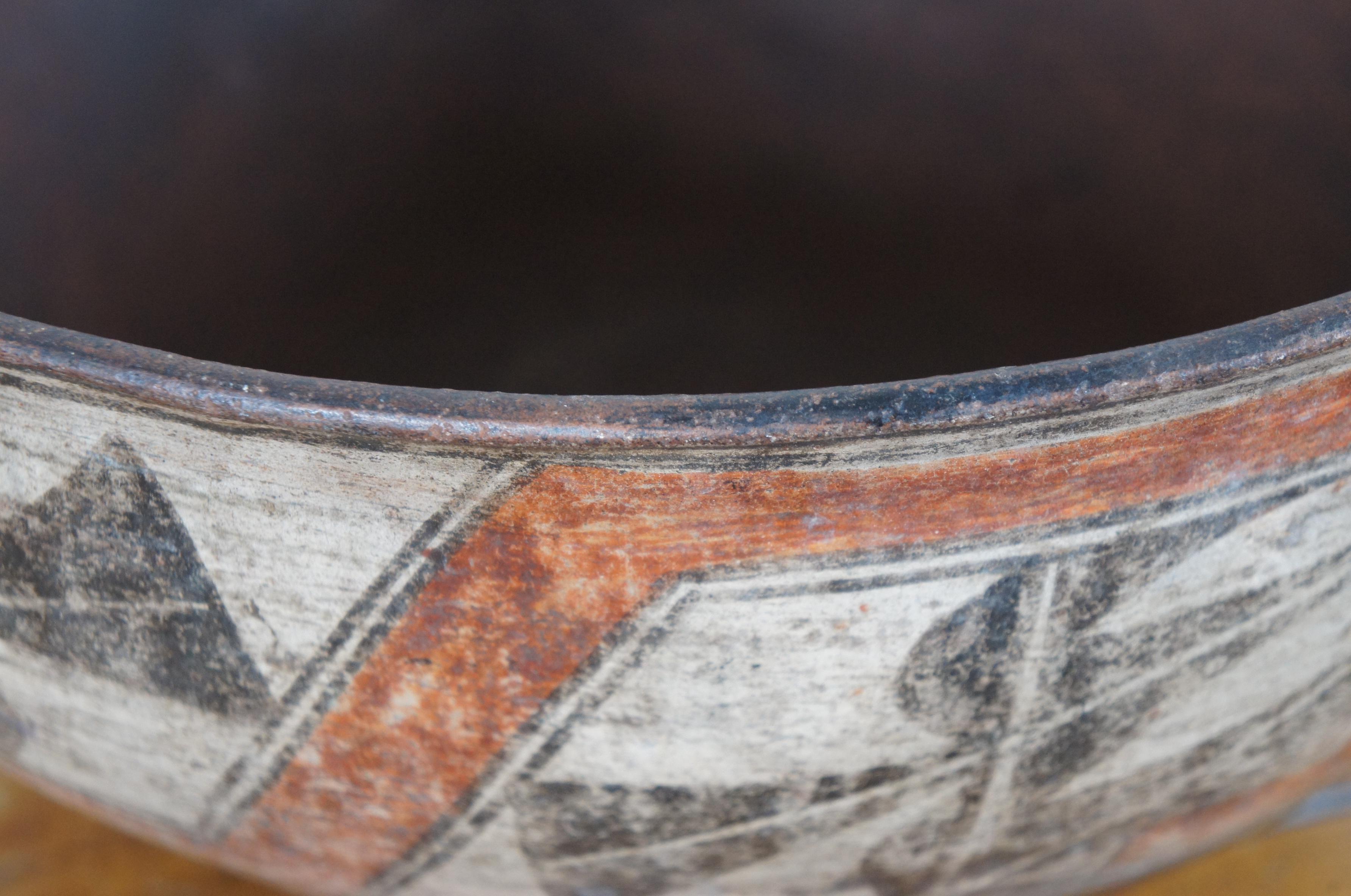 Antique 19th Century Zia Pueblo Southwestern Polychrome Pottery Dough Bowl 16
