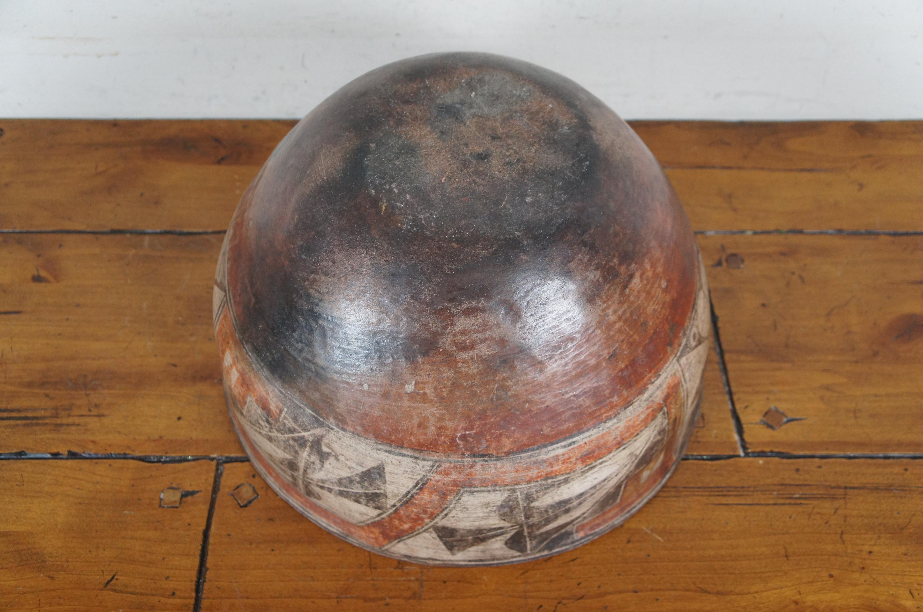 Antique 19th Century Zia Pueblo Southwestern Polychrome Pottery Dough Bowl 16