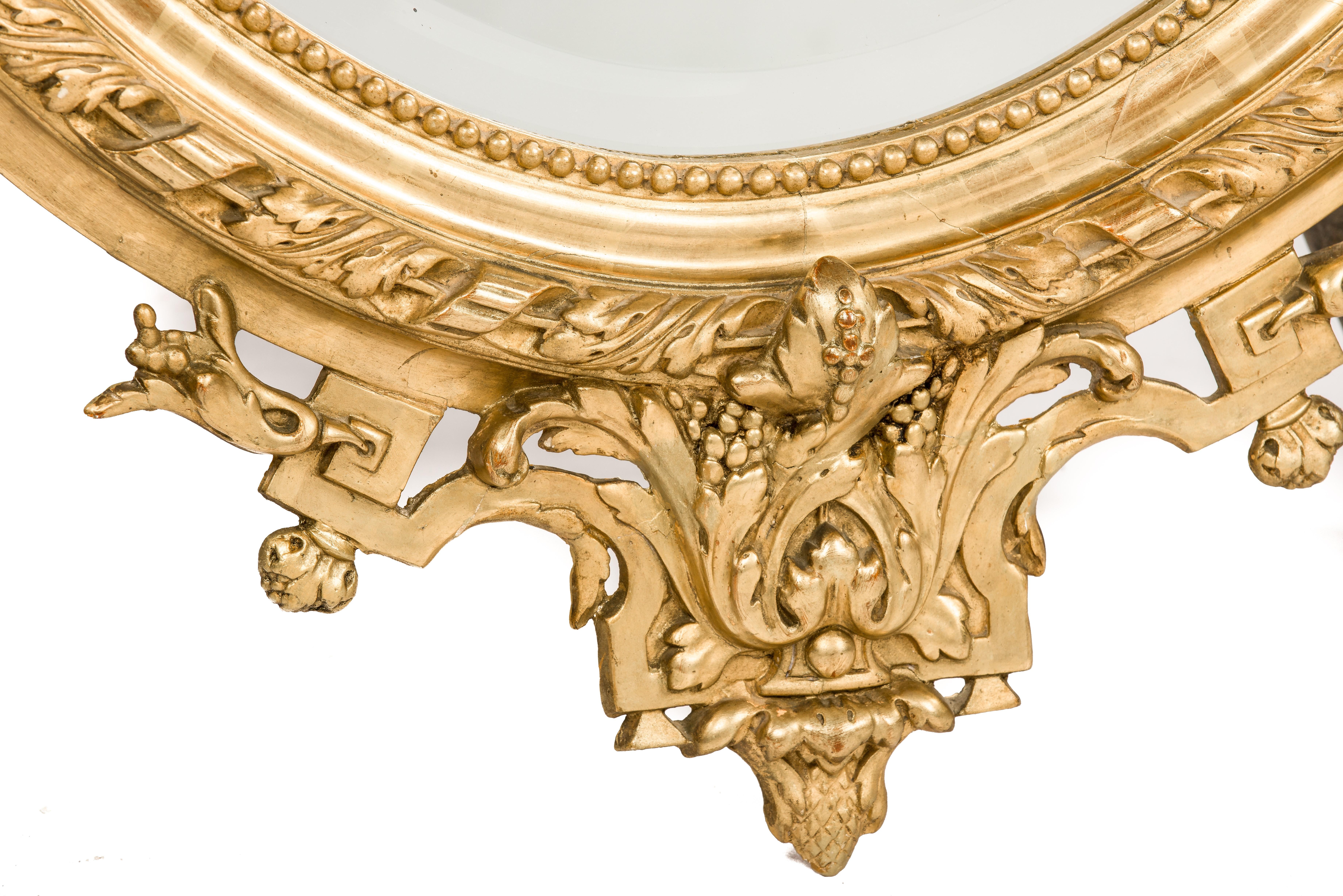 Antique 19th Cnt French Louis XVI Gold Leaf Gilt Oval Mirror with Facetted Glass In Good Condition For Sale In Casteren, NL