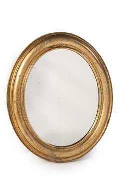 Antique 19th ct small French Louis Philippe oval silver leaf gilt gold mirror (specchio ovale in foglia d'argento e oro)