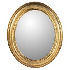 Antique petit miroir français Louis Philippe ovale à feuilles d
argent et or doré du 19e siècle