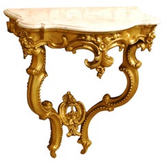 Antique 19th cty French Gold Leaf Gilded Baroque Console Table with Marble Top