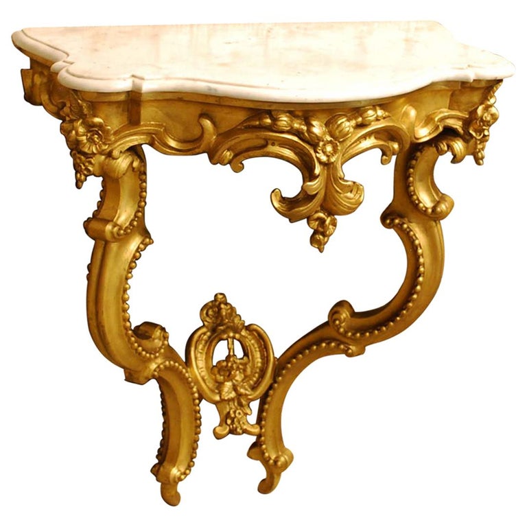 Gilded Baroque Console Table, Antique Entry Table With Marble Top