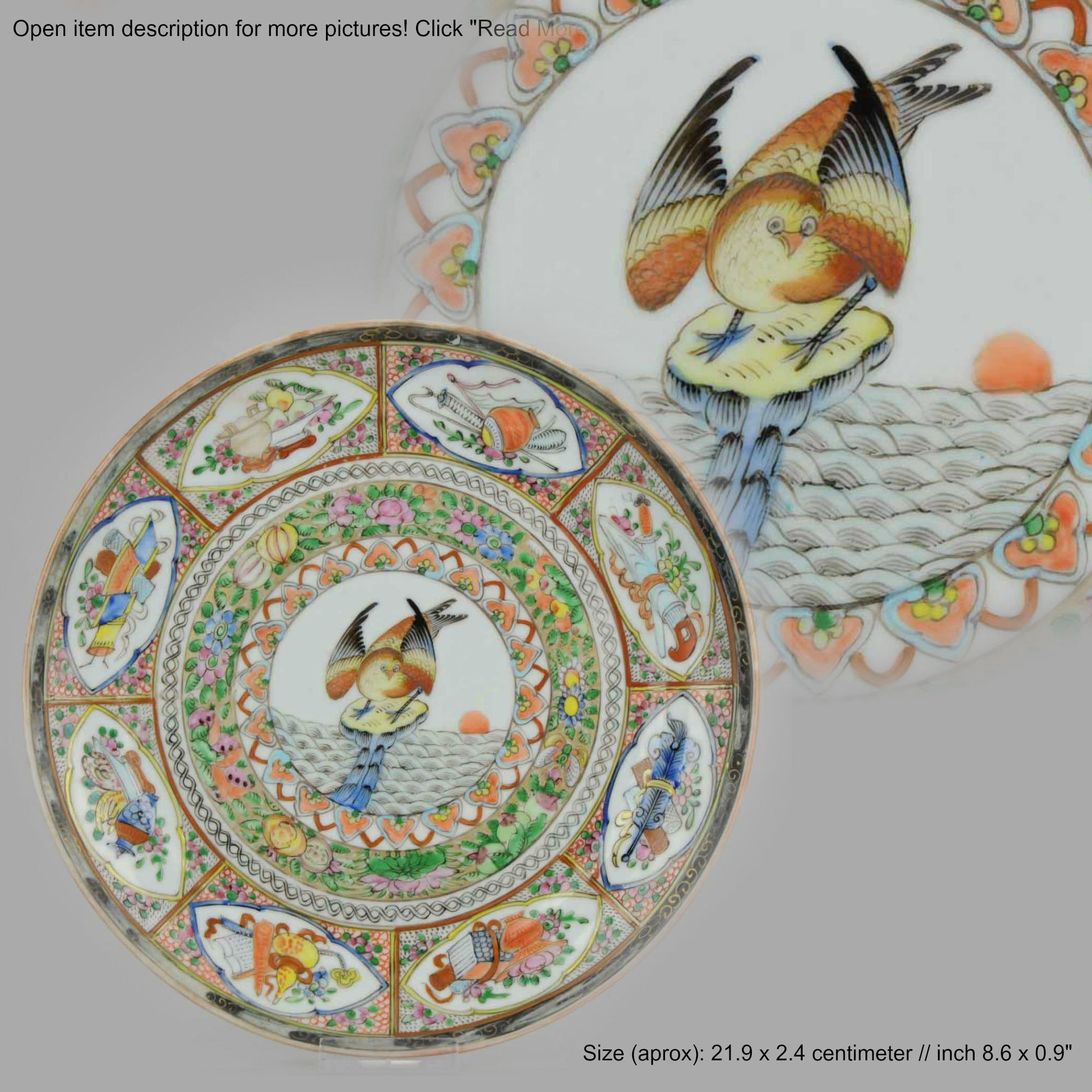 Assiette oiseau cantonaise ancienne 19ème-début 20ème siècle en porcelaine chinoise en vente 6