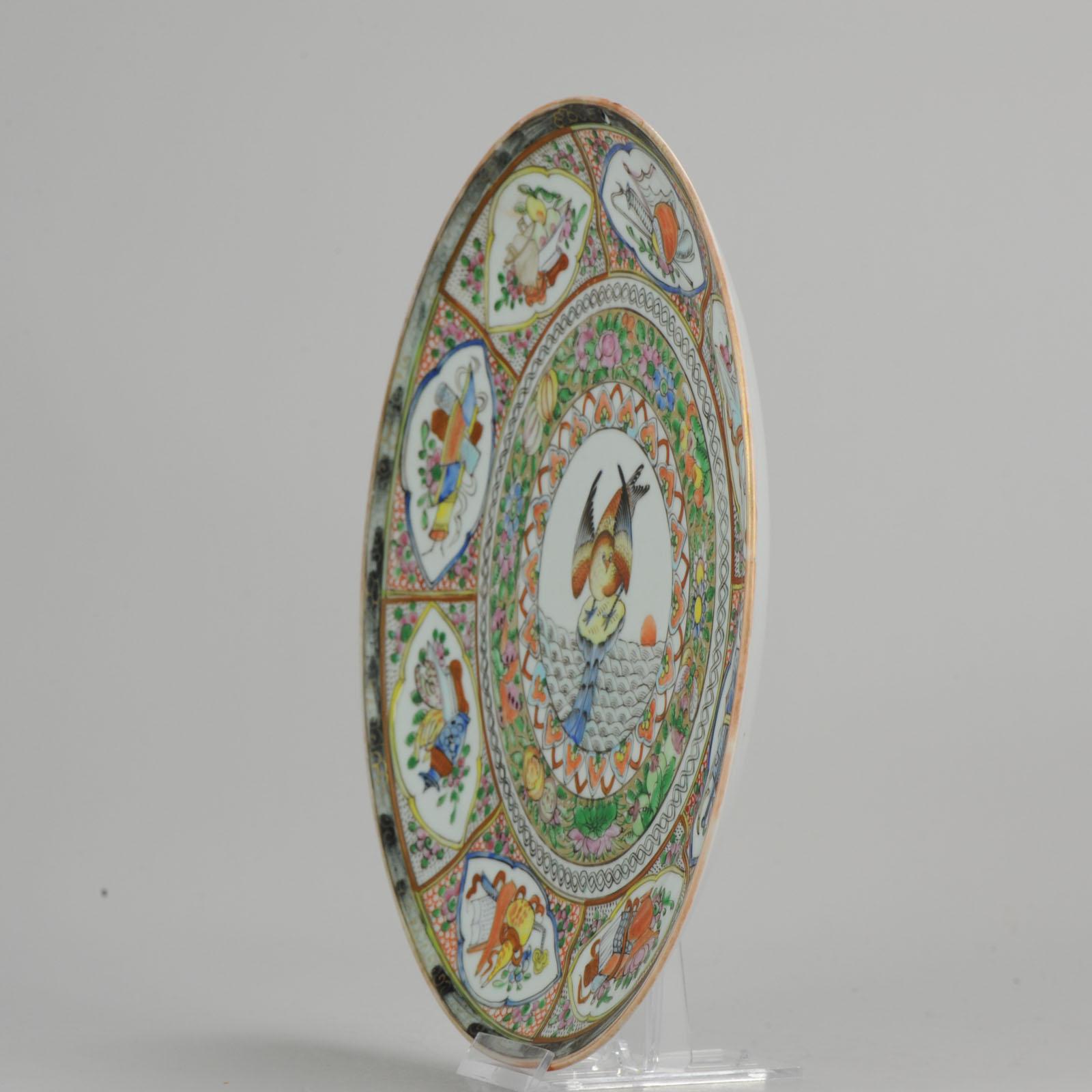 Qing Assiette oiseau cantonaise ancienne 19ème-début 20ème siècle en porcelaine chinoise