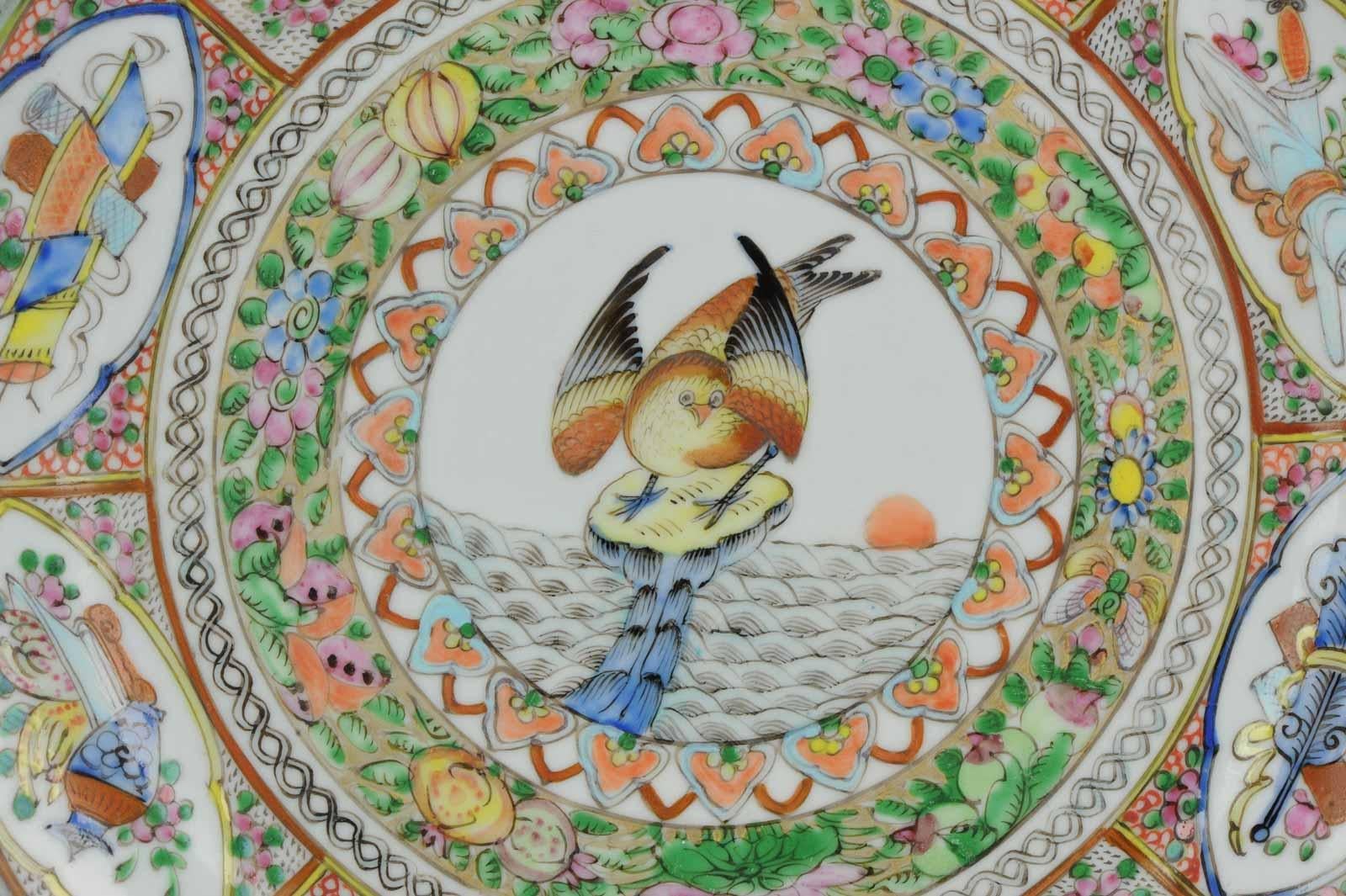 Porcelaine Assiette oiseau cantonaise ancienne 19ème-début 20ème siècle en porcelaine chinoise