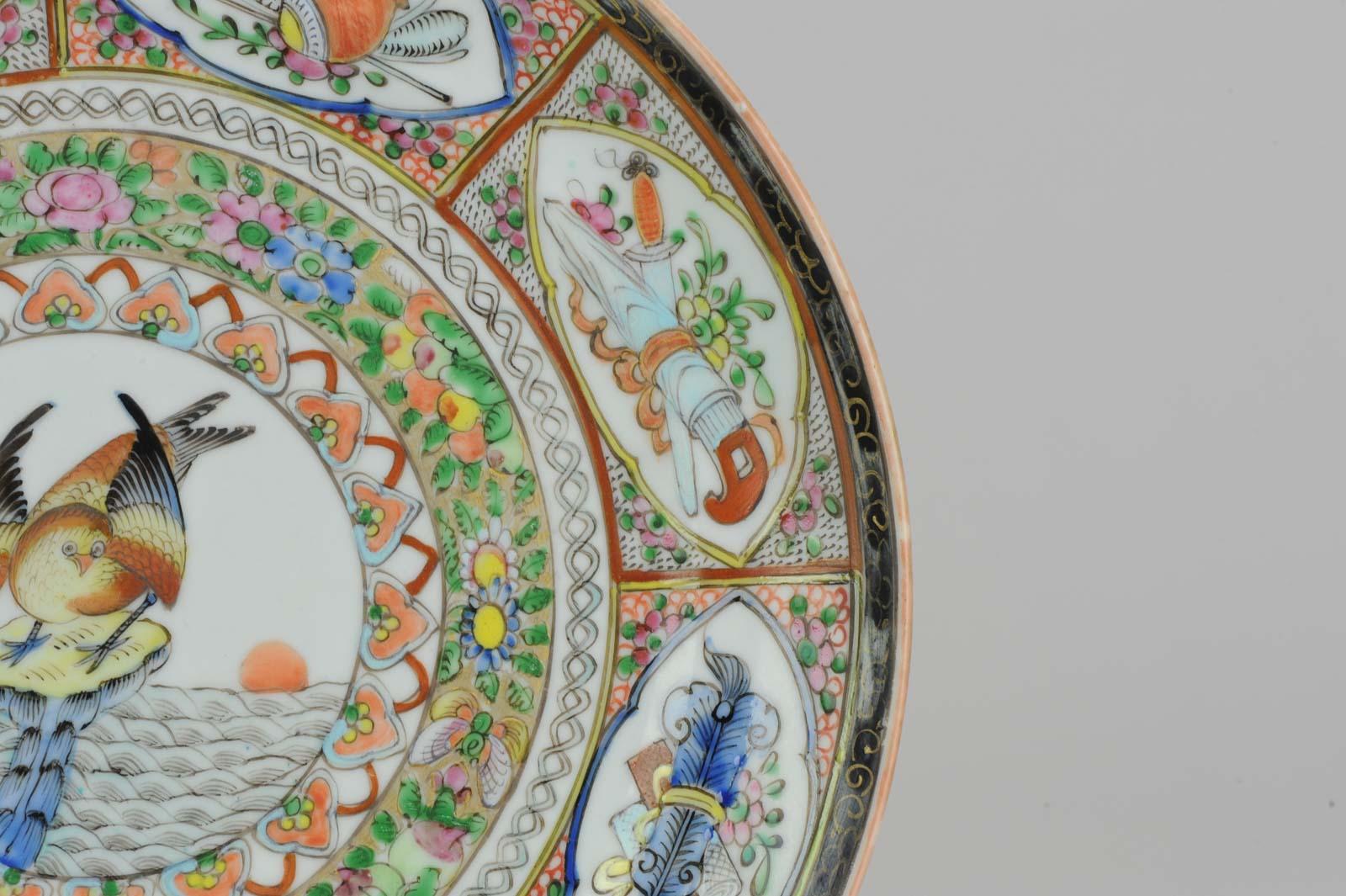Assiette oiseau cantonaise ancienne 19ème-début 20ème siècle en porcelaine chinoise en vente 2