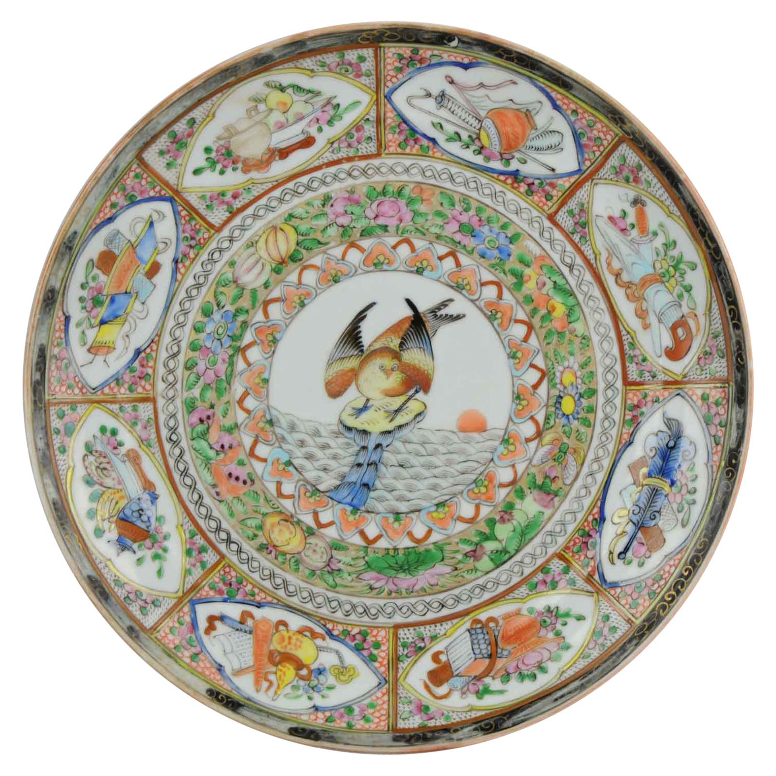 Assiette oiseau cantonaise ancienne 19ème-début 20ème siècle en porcelaine chinoise