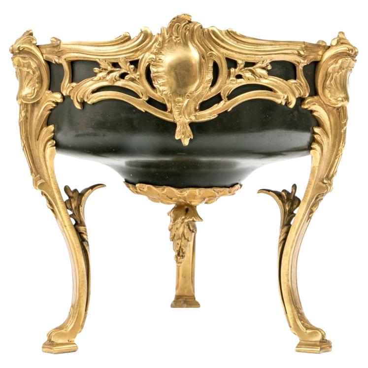 Antique French, fioriera a tre piedi in bronzo e rame del 19° secolo