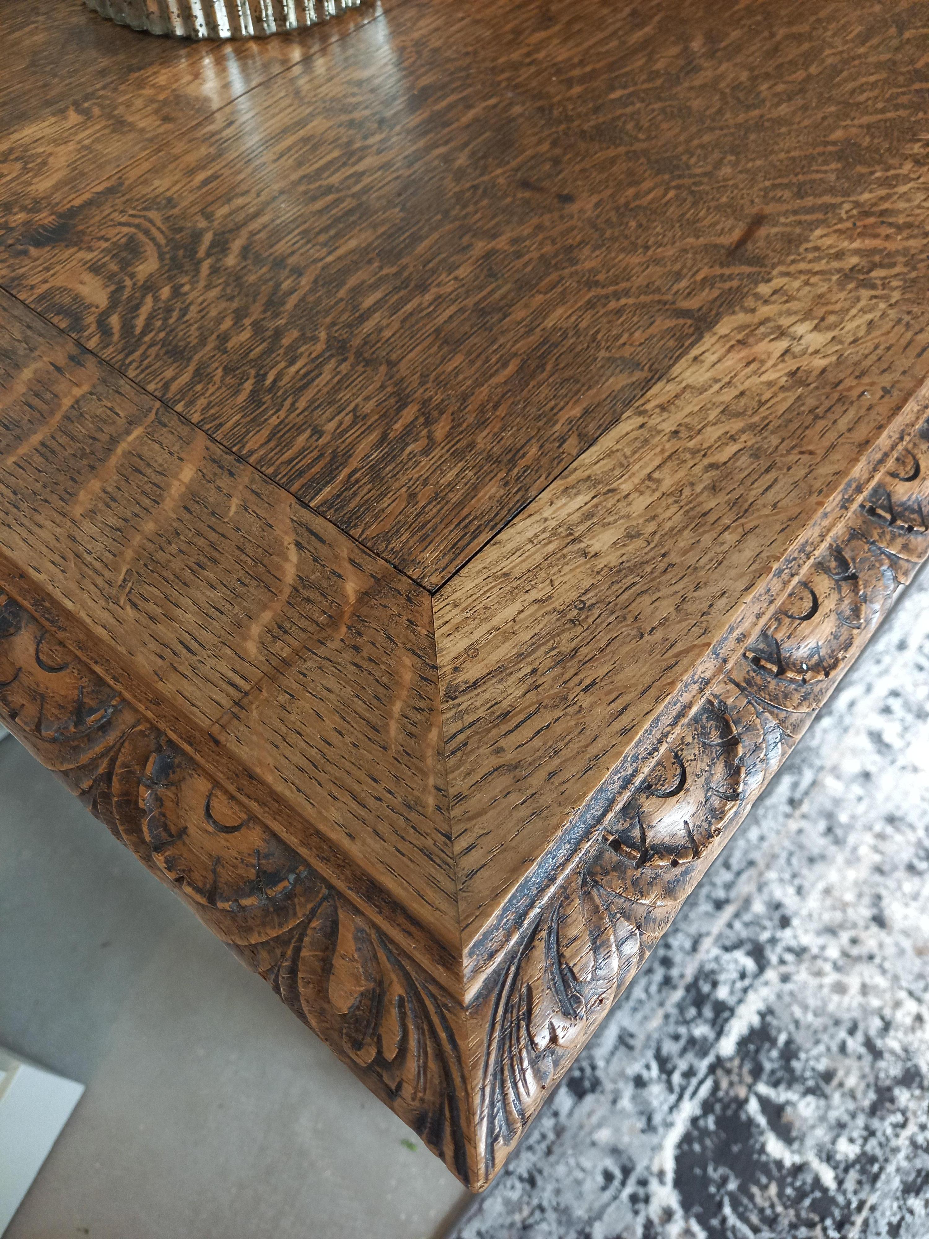 Antique 19th French Louis XIII Renaissance Oak Sculpted Table Console Desk For Sale 3