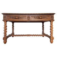 Ancienne table console en chêne sculpté Louis XIII Renaissance du 19ème français