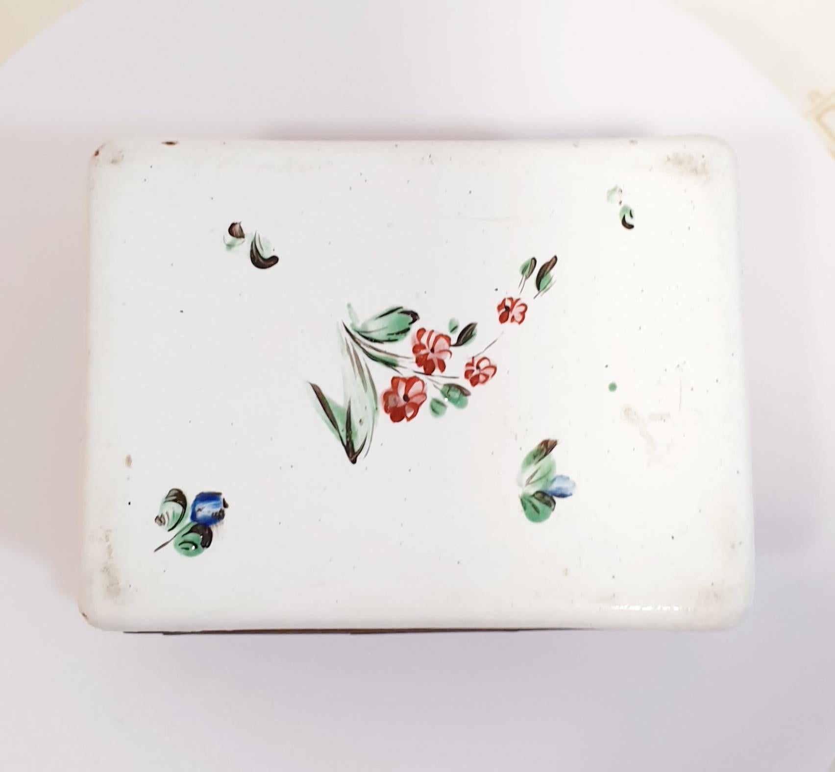 19th Century Antique 19th Enamel Box Hand Painted Pink  with Flowers For Sale