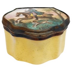 Antique Limoge  Hand Painted Box enamel & brass with  Hunting Horse Scene