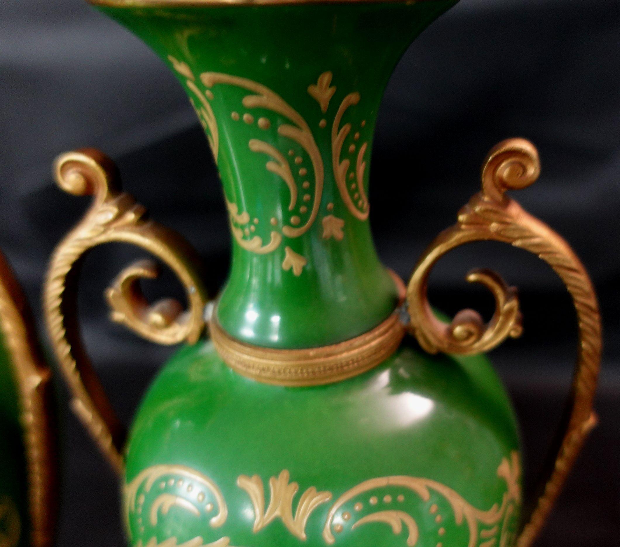 Antique 19th Matching Green Bolted Urns with Amorous Cenes, Ric00021 For Sale 4