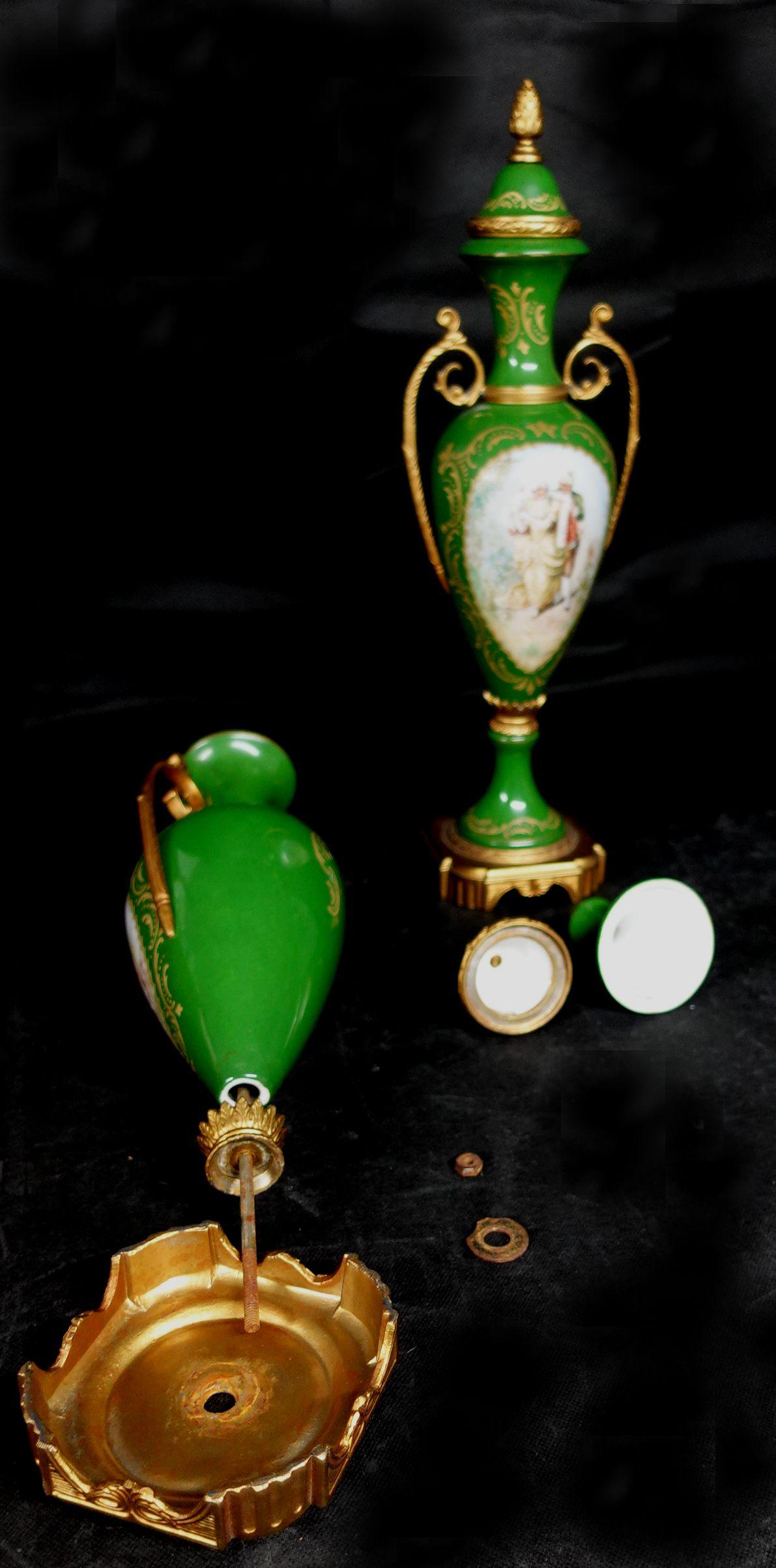 Antique 19th Matching Green Bolted Urns with Amorous Cenes, Ric00021 For Sale 10