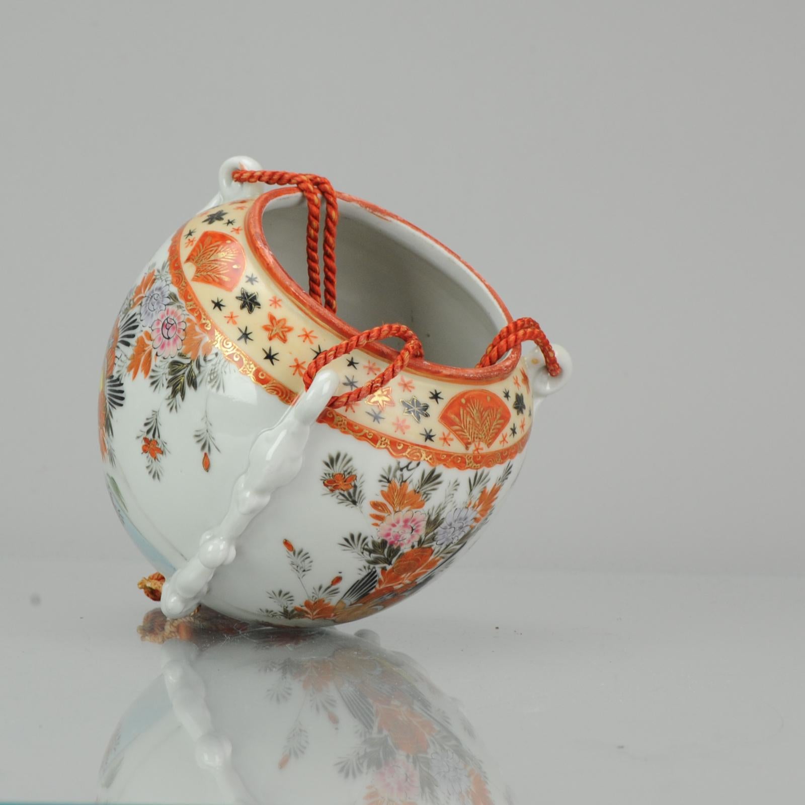 Antique 19th or Early 20C Japanese Kutani Hanging Vase Landscape Birds For Sale 4
