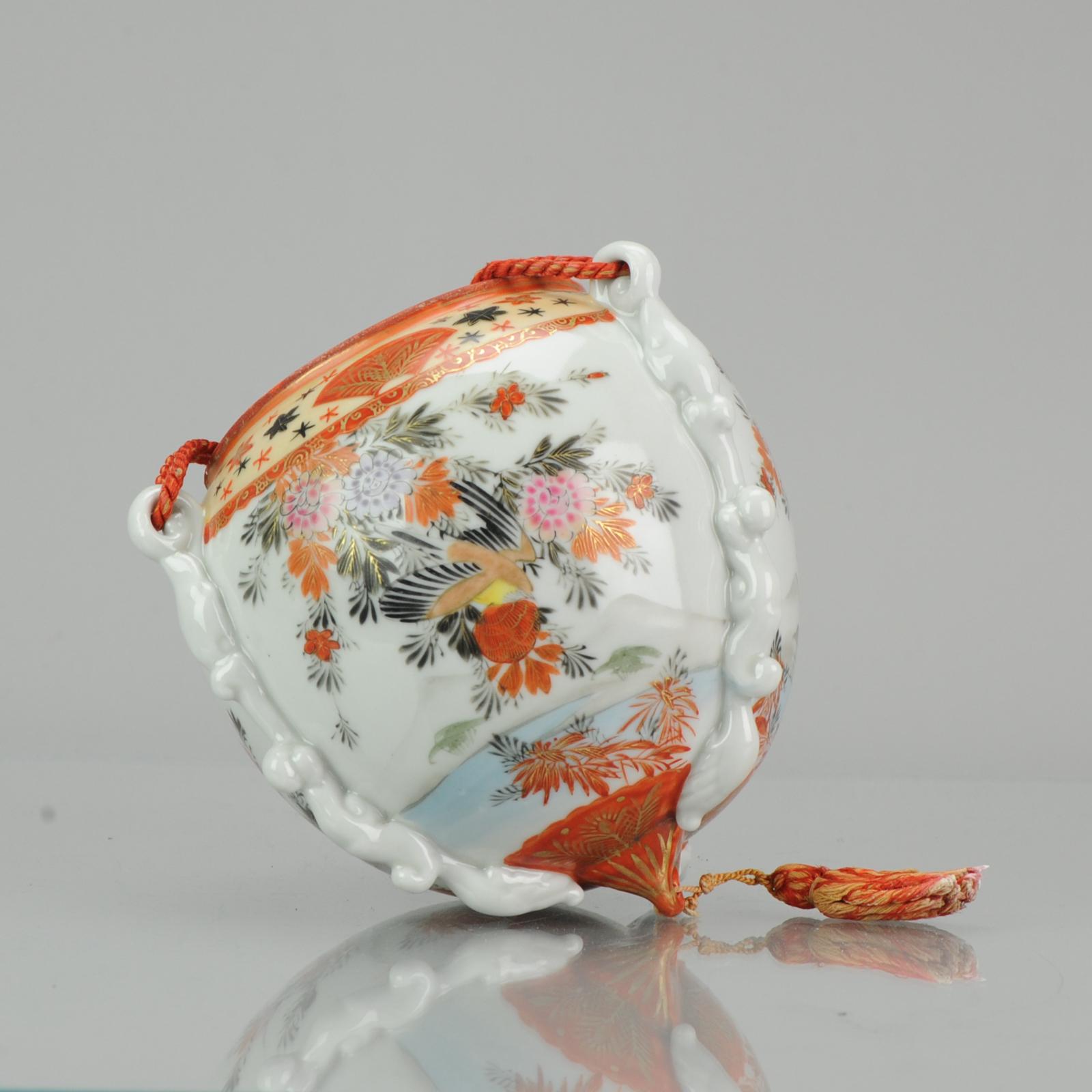 20th Century Antique 19th or Early 20C Japanese Kutani Hanging Vase Landscape Birds For Sale