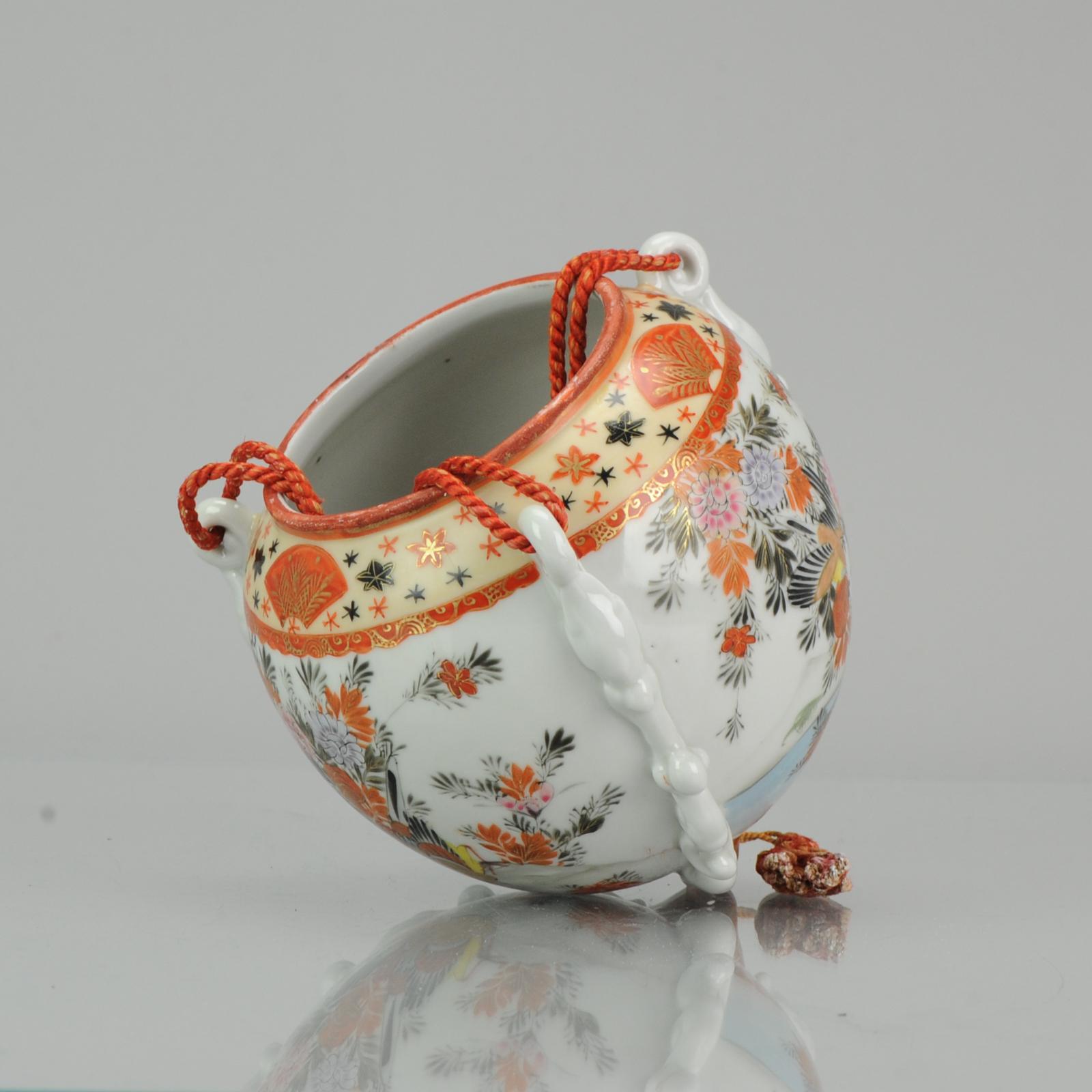 Porcelain Antique 19th or Early 20C Japanese Kutani Hanging Vase Landscape Birds For Sale