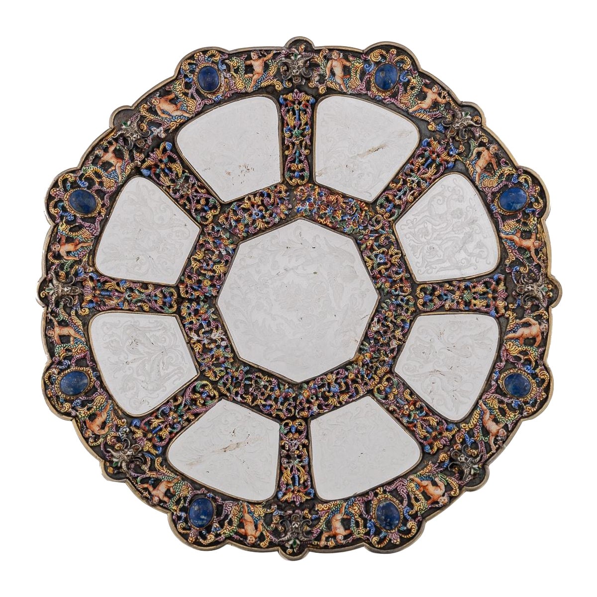 Antique 19thC Austrian Silver, Enamel & Rock Crystal Dish by Rudolf Linke c.1890 For Sale