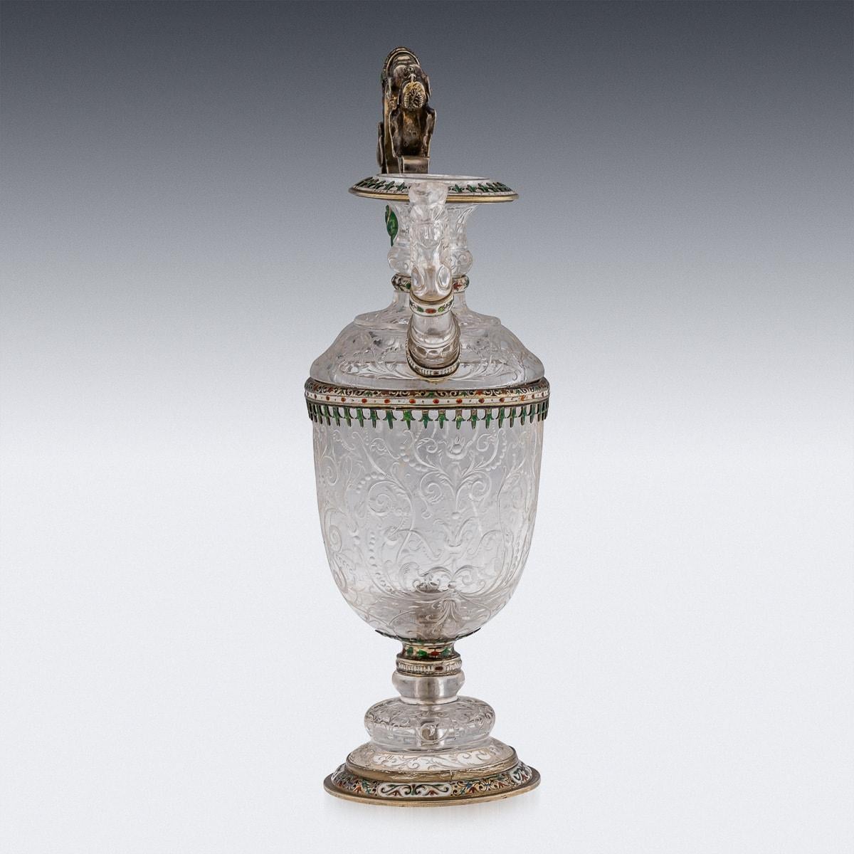 Late 19th Century Antique 19thC Austrian Silver, Enamel & Rock Crystal Ewer, Rudolf Linke c.1890 For Sale