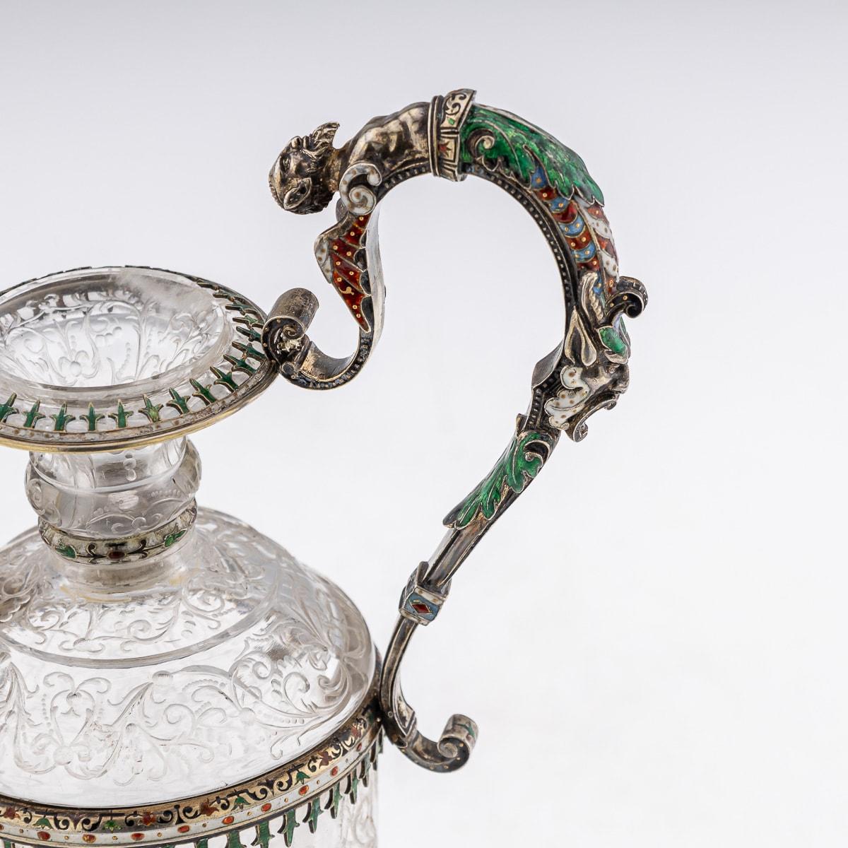 Autrichien Ancienne aiguière autrichienne en argent, émail et cristal de roche du 19e siècle, Rudolf Linke c.1890 en vente