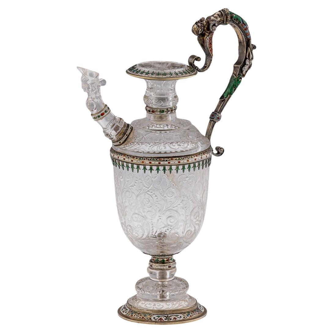 Antiguo aguamanil austriaco del siglo XIX de plata, esmalte y cristal de roca, Rudolf Linke c.1890 en venta