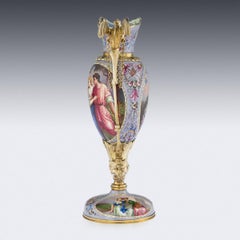 Antique Austrian Solid Silver-Gilt and Enamel Ewer, Ludwig Politzer, circa 1890