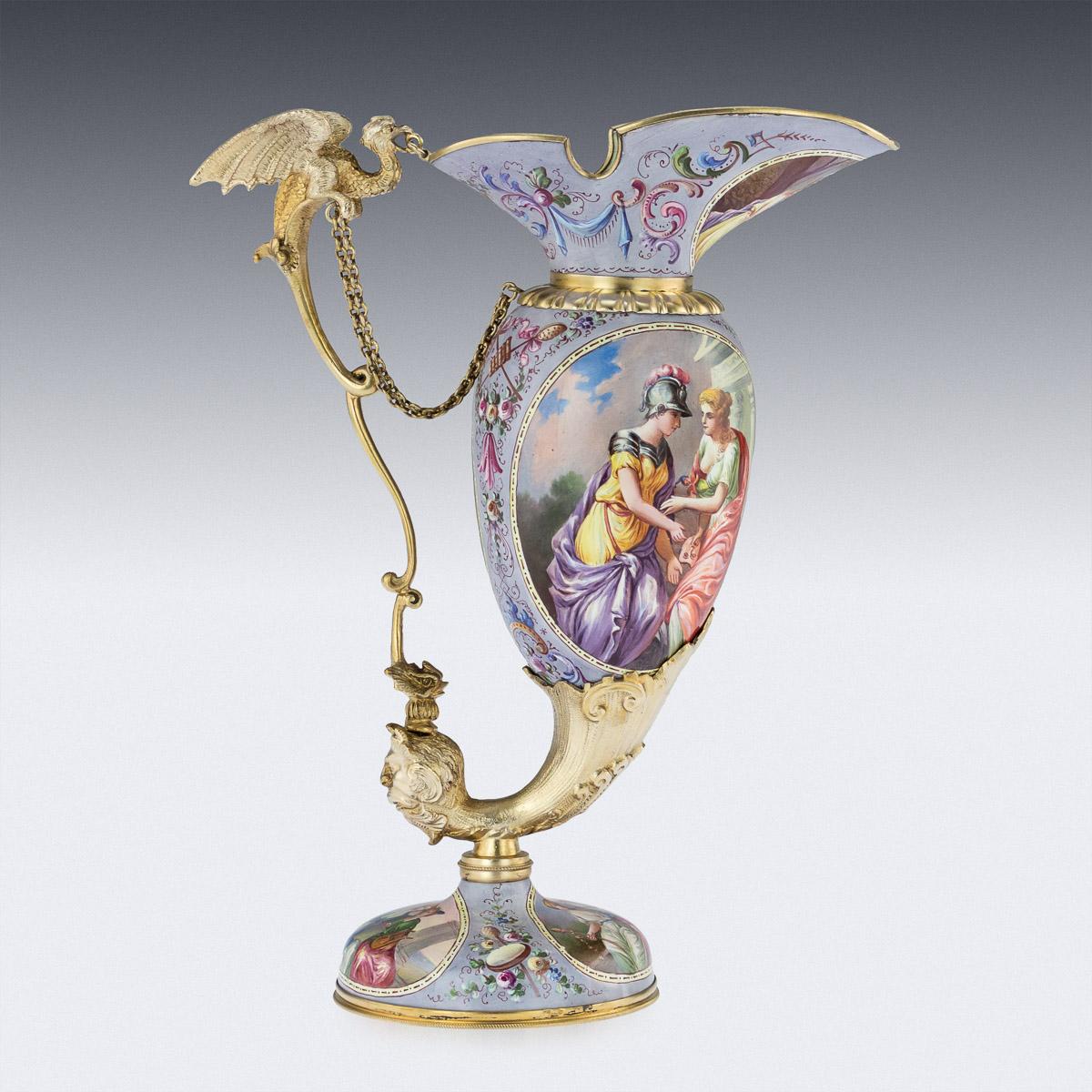 Antique Austrian Solid Silver-Gilt and Enamel Ewer, Ludwig Politzer, circa 1890 In Good Condition In Royal Tunbridge Wells, Kent