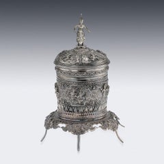Antique 19thC Burmese Solid Silver Betel Box On Stand, Rangoon c.1890