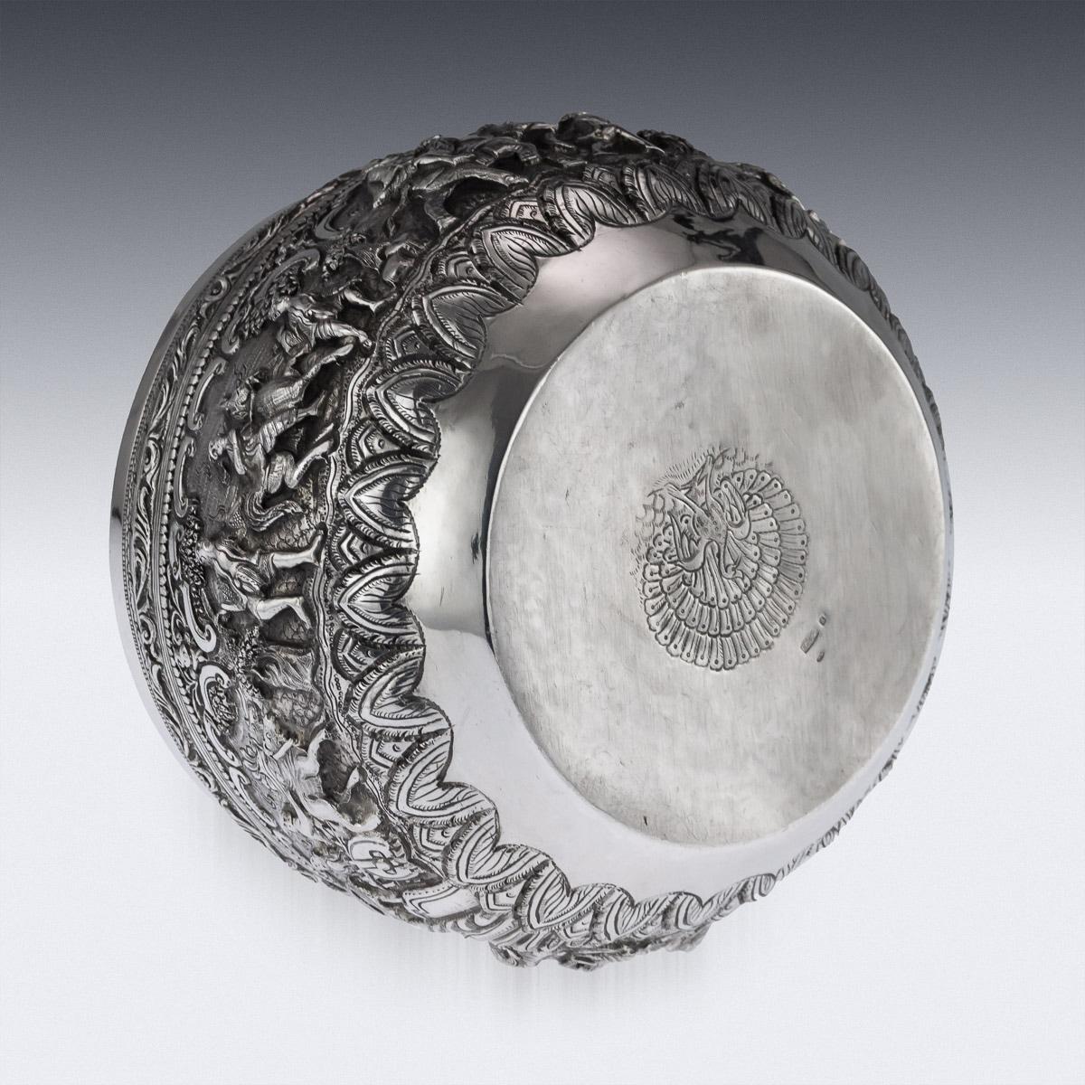 19th Century Burmese Solid Silver Thabeik Bowl, Myanmar, Peacock Mark circa 1890 2