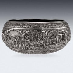 Bol Thabeik en argent massif antique de Birmanie:: Myanmar:: marque du paon:: vers 1890