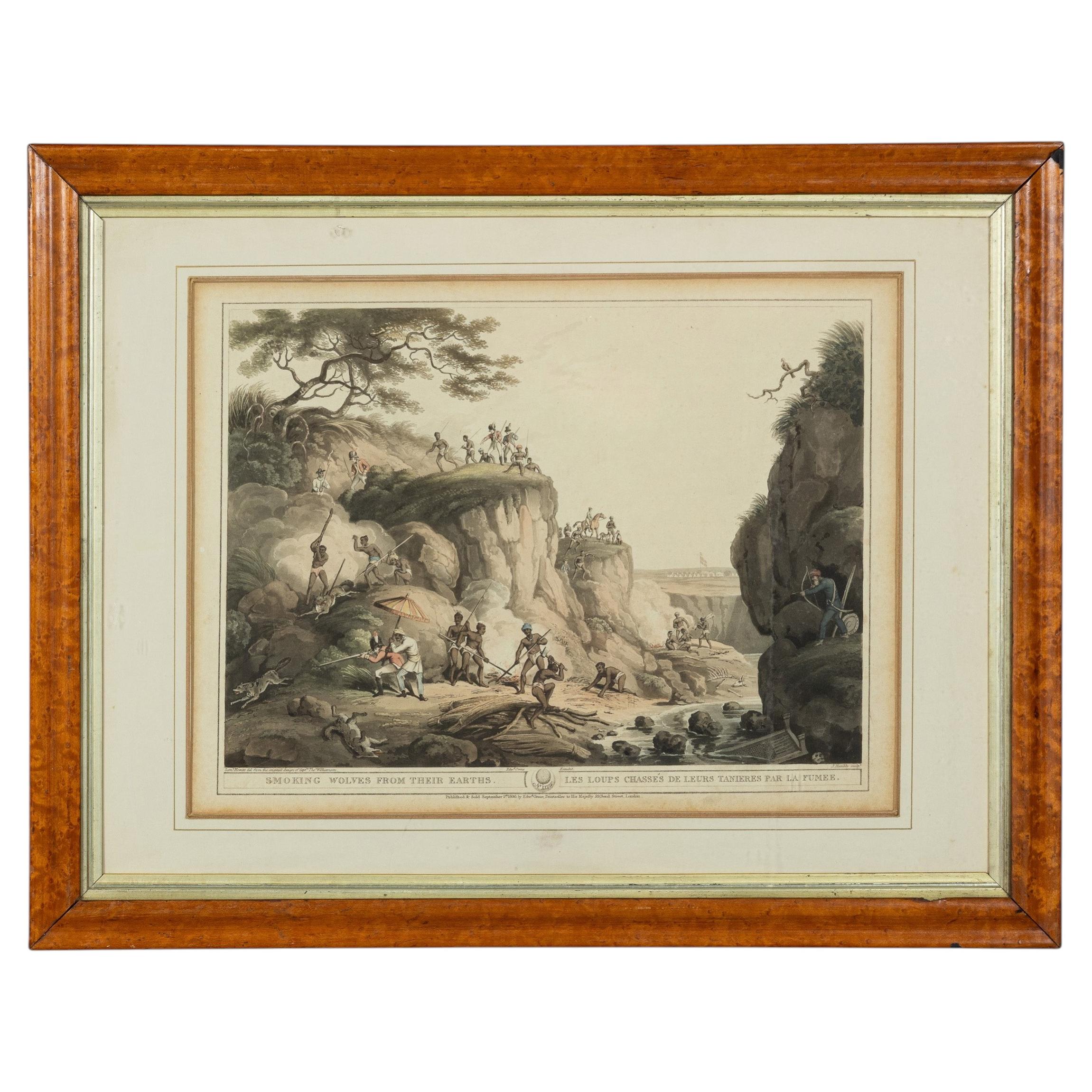 Opera d’arte antica del XIX secolo “Chasse Des Loups Dans Leurs Tanières” di Edward Orme, 1806 circa in vendita
