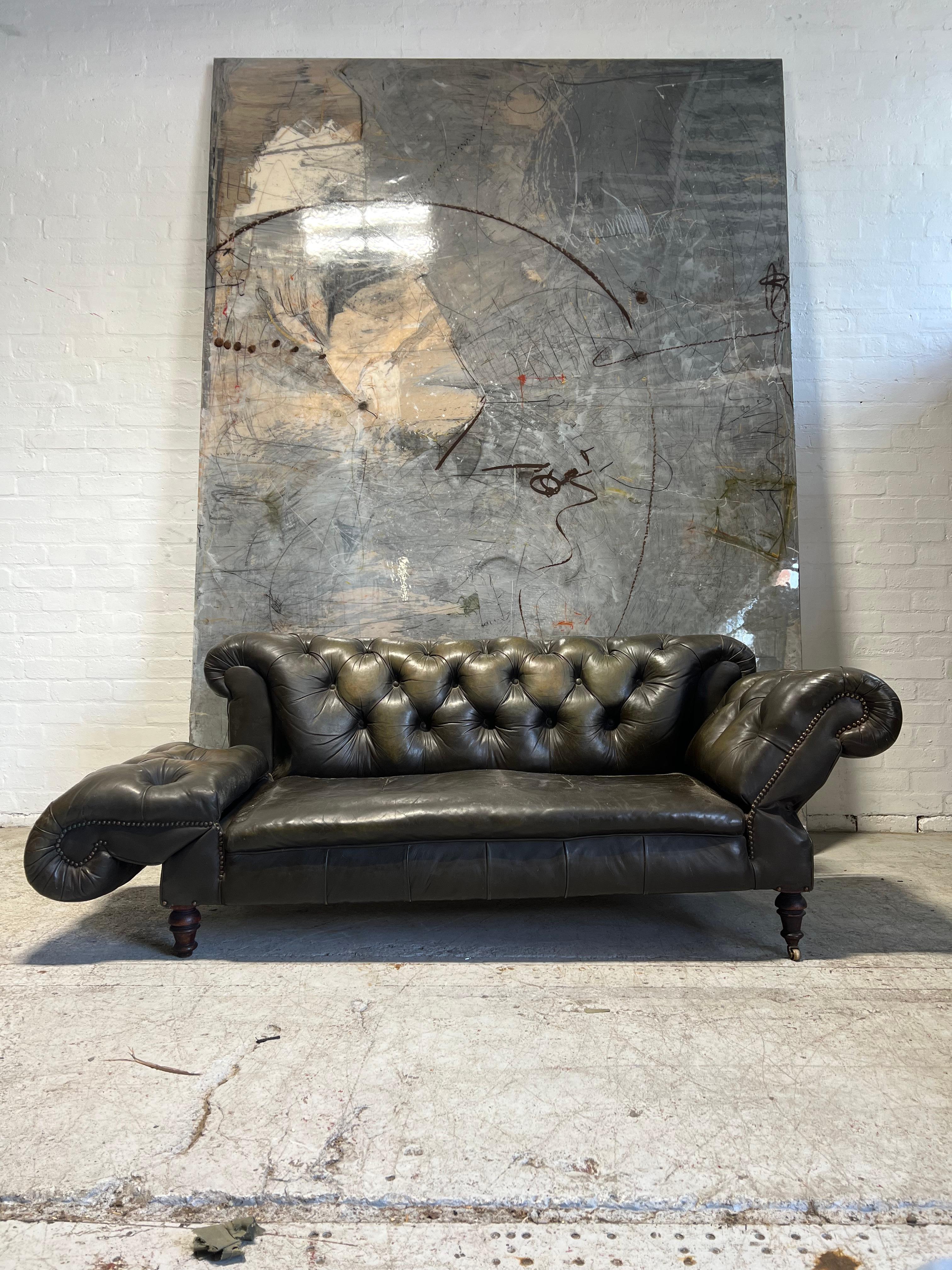 British Antique 19thC Chesterfield Sofa in Beautiful Patinated Leather For Sale