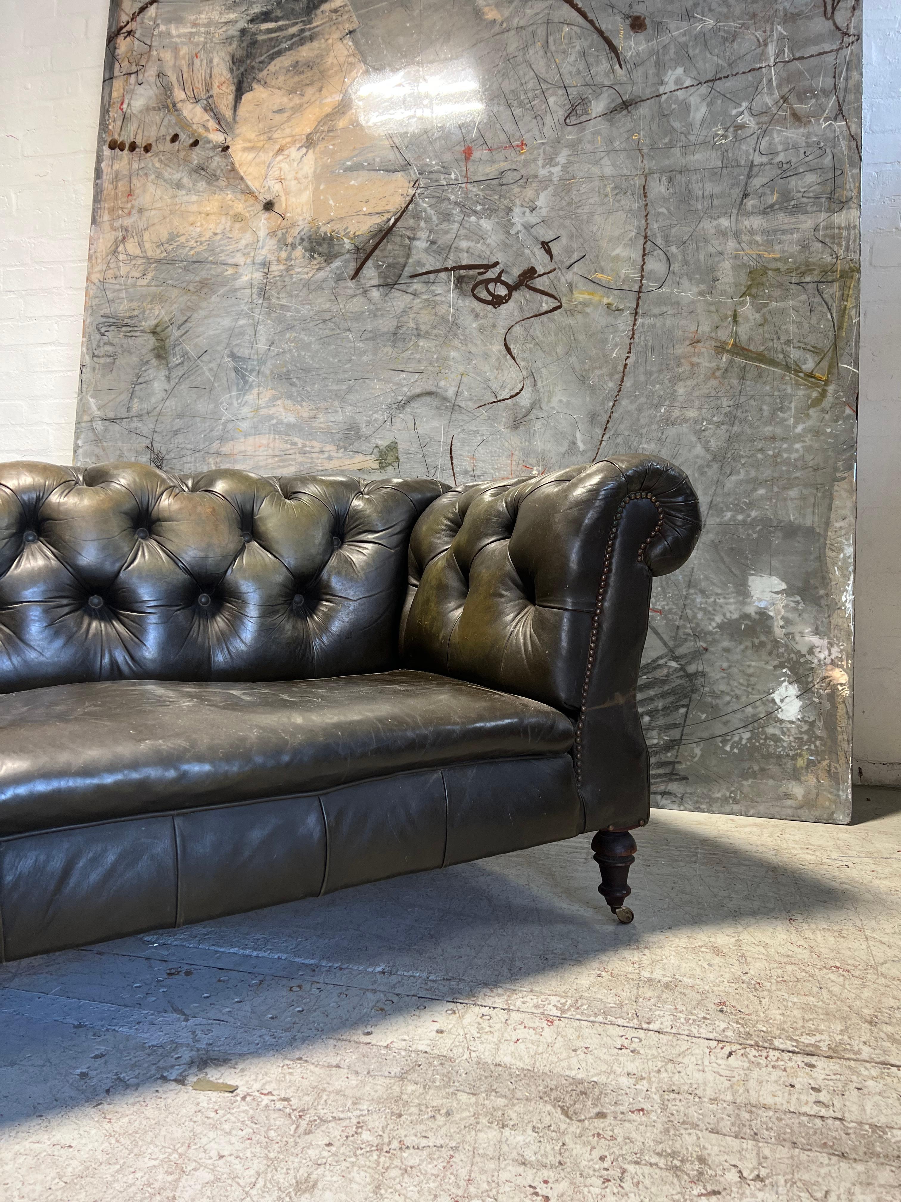 Antique 19thC Chesterfield Sofa in Beautiful Patinated Leather For Sale 1