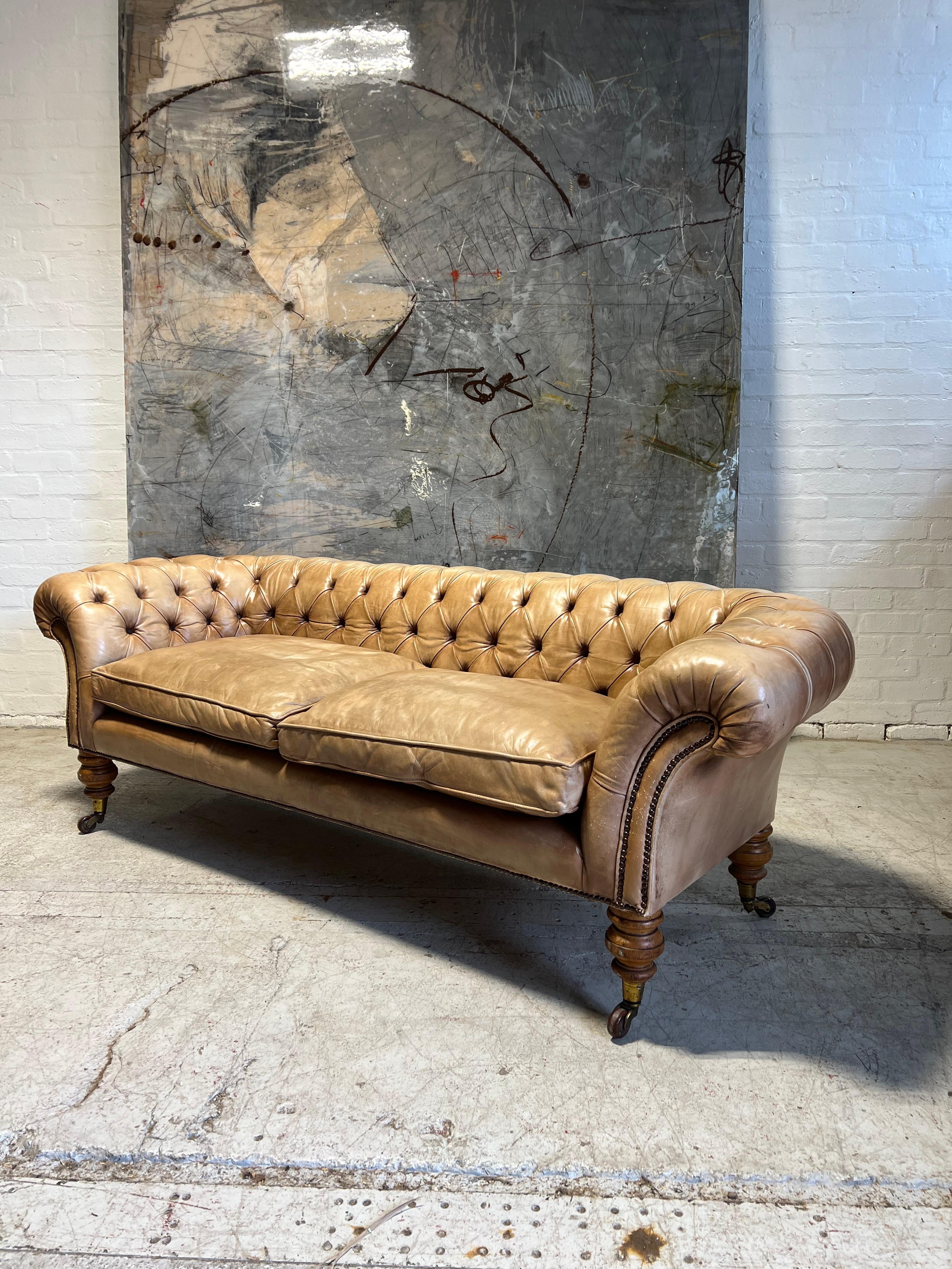 Late 19th Century Antique 19thC Chesterfield Sofa in Hand Dyed Parchment Leather For Sale