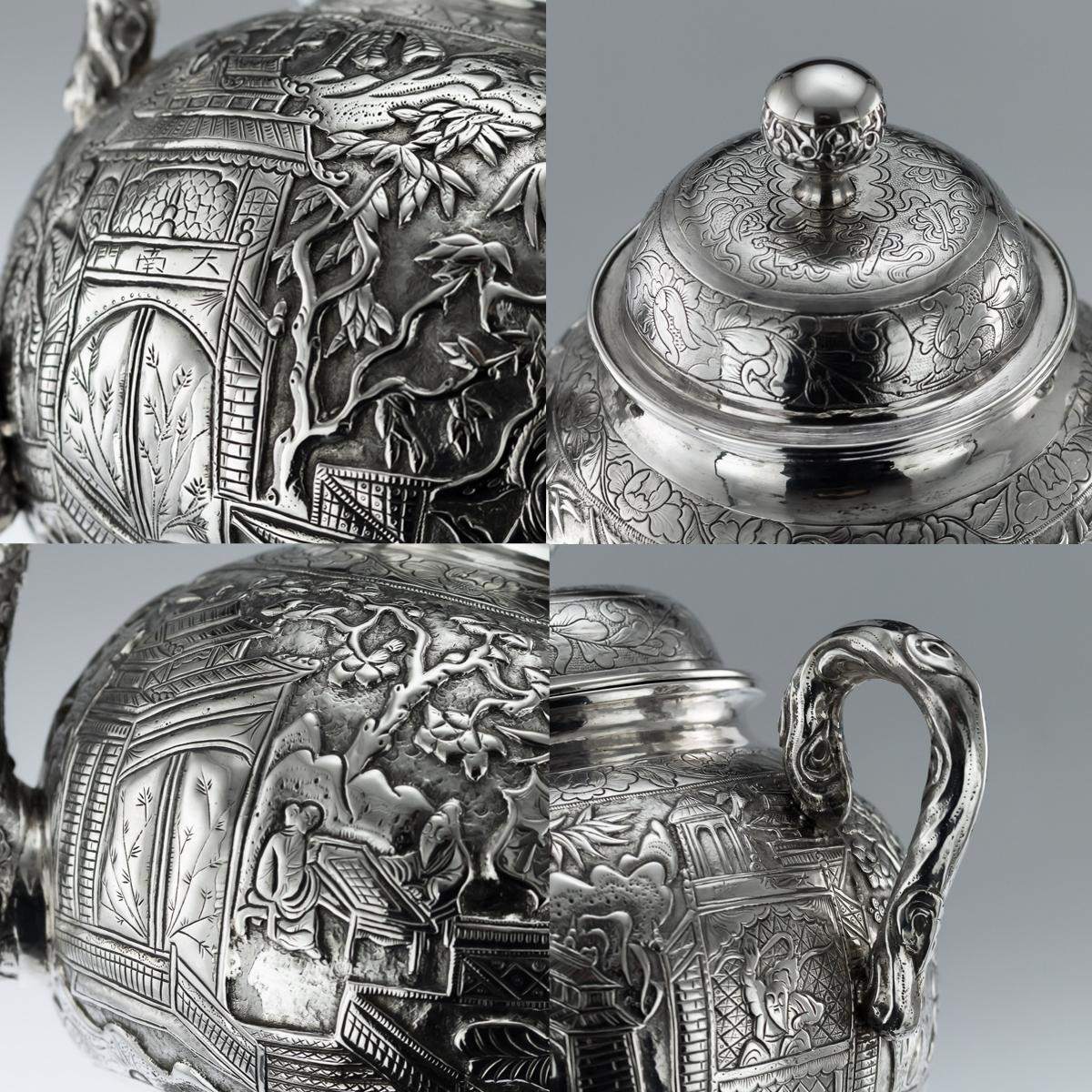 19th Century Chinese Exceptional Solid Silver Tea Service, Hong Kong, circa 1890 6