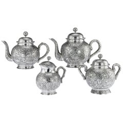 19th Century Chinese Exceptional Solid Silver Tea Service, Hong Kong, circa 1890