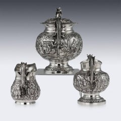 Antique 19th Century Chinese Exceptional Solid Silver Tea Set Gong He circa 1890