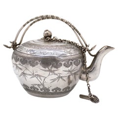 Antique early 20th Chinese Exceptional Solid Silver Teapot, Wu Hua物華, Tianjin