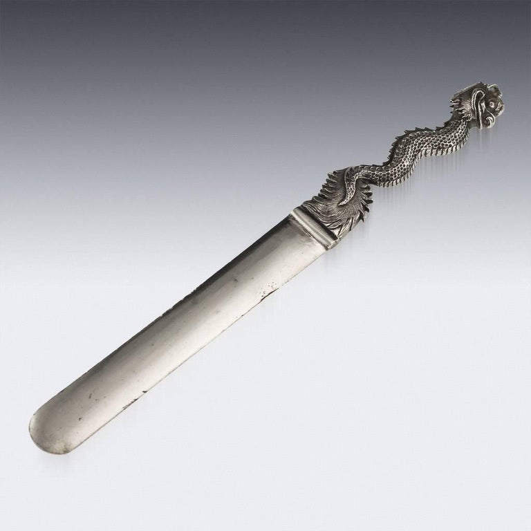 Antique Chinese Export Solid Silver Dragon Letter Opener, circa 1860 at 1stDibs
