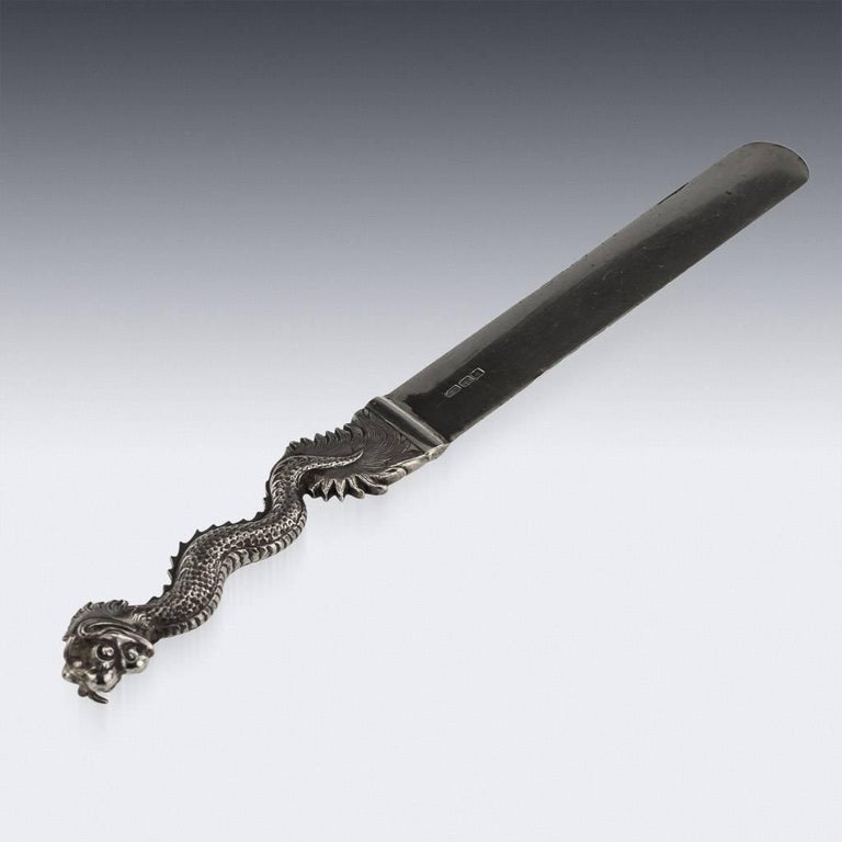 Antique Chinese Export Solid Silver Dragon Letter Opener, circa 1860 at 1stDibs