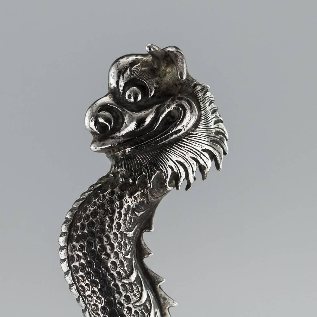 Antique Chinese Export Solid Silver Dragon Letter Opener, circa 1860 In Excellent Condition In Royal Tunbridge Wells, Kent