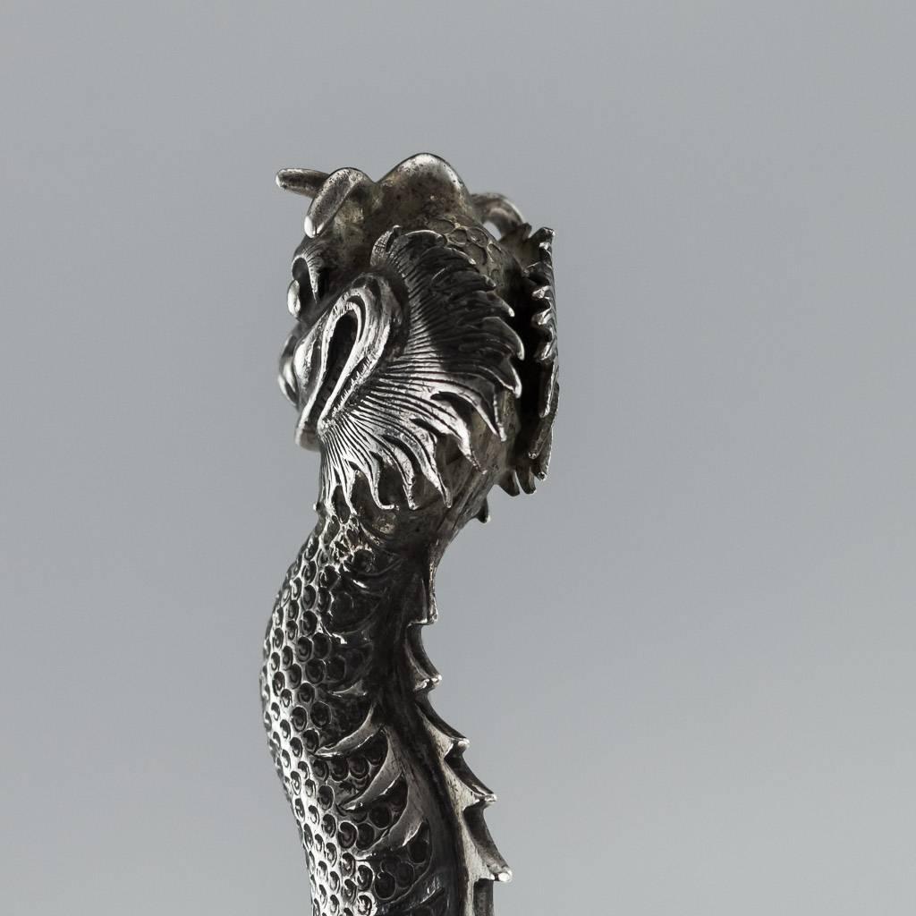 19th Century Antique Chinese Export Solid Silver Dragon Letter Opener, circa 1860