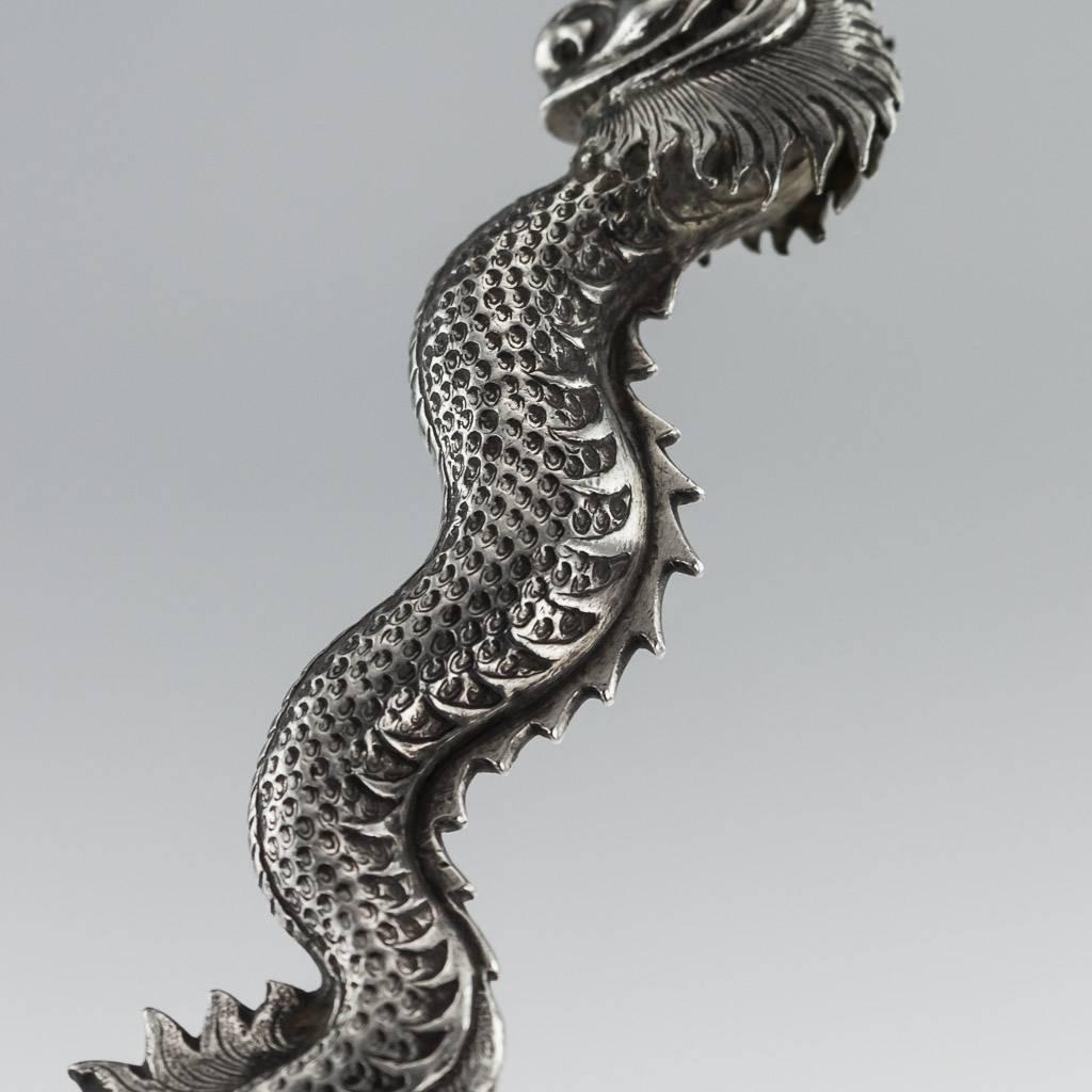 Sterling Silver Antique Chinese Export Solid Silver Dragon Letter Opener, circa 1860